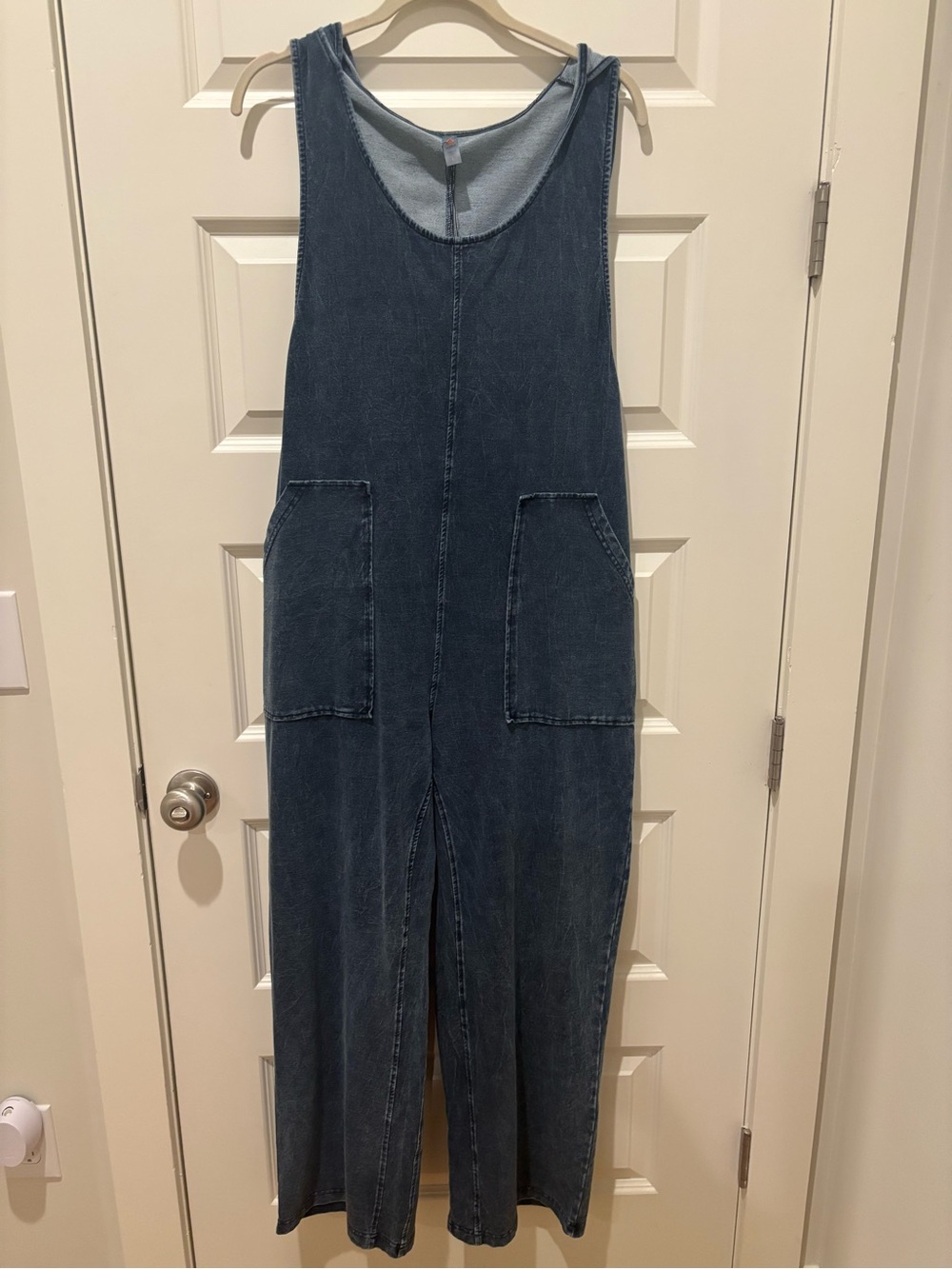 Denim Knit Utility Jumpsuit - Blue